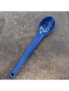 Vintage Tupperware Blue 12” Perforated Skimming Colander Spoon